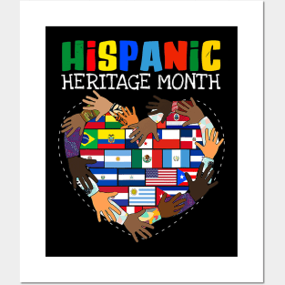 Hispanic Heritage Month All Countries Flag Heart Hands Posters and Art